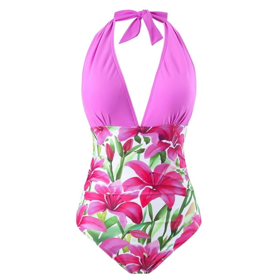 Edvintorg Women Swimsuit One Piece Bathing Suit Monokini Clearance Deep V Neck Adjustable Strap Halter Swimsuits Athletic Modest Swimwear