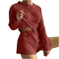 thumbnail image 1 of Edvintorg Women's 2 Piece Outfits 2025 Fall Winter Long Sleeve Crewneck Pullover Tops And Shorts Sweater Tracksuit Pajama Sets, 1 of 6