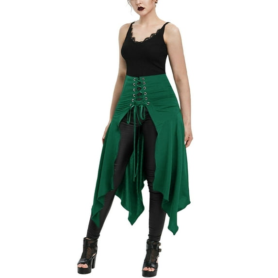 Edvintorg Women's 2025 Gothic Skirts Women Vintage Black Skirt with Waistband And Tie Up Irregular Skirts Fot Party Casual Women Halloween Costume