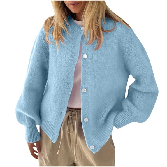 Edvintorg Women's 2026 Fall Cardigan Sweaters Long Sleeve Button Down Crew Neck Open Front Knit Tops Business Dressy Casual Fashion Clothing