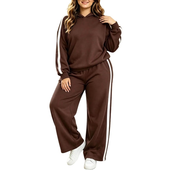 Edvintorg Women's Athletic Clothing Sets Fall Fashion 2 Piece Outfits Long Sleeve Hooded Sweatshirt Pants Sweat Set Plus Size Sweatsuits