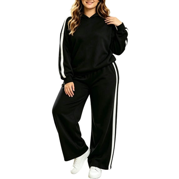 Edvintorg Women's Athletic Clothing Sets Fall Fashion 2 Piece Outfits Long Sleeve Hooded Sweatshirt Pants Sweat Set Plus Size Sweatsuits