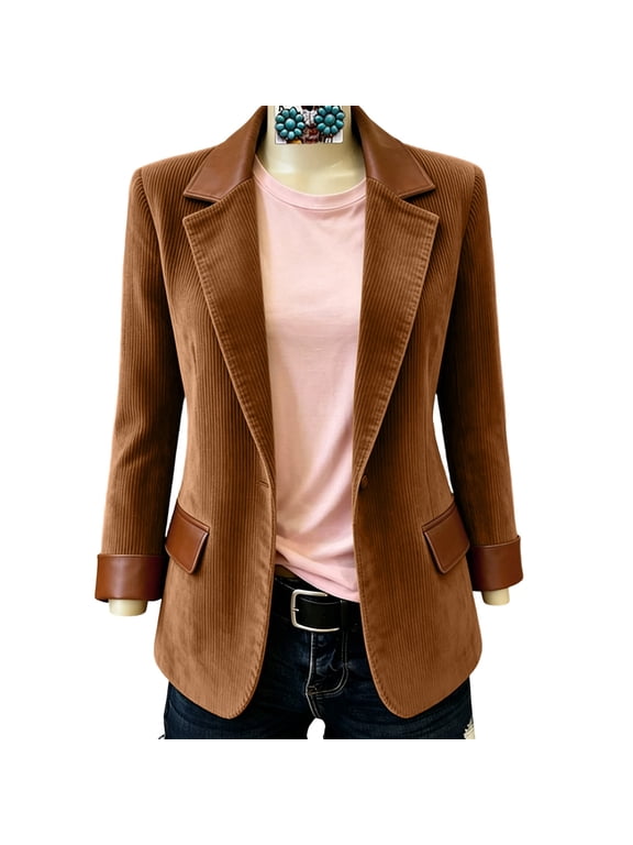 Women's Blazers & Suit Jackets Notch Lapel Long Sleeve Dressy Casual Blazer Womans Clothes Brown S