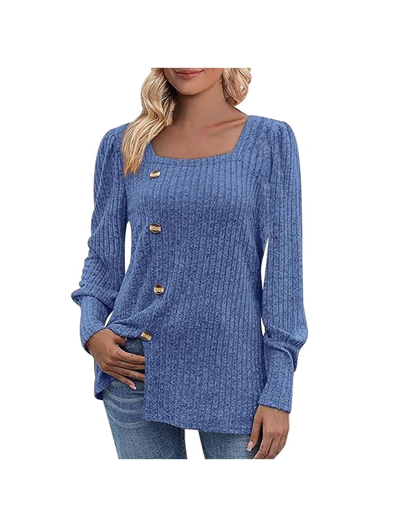 Women's Blouse Shirts Long Sleeve Fashion Button Loose Solid Color Blouse Fall Spring Basic Shirts Tops