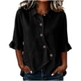 thumbnail image 1 of Edvintorg Women's Blouses & Button-Down Shirts Fashion Turndown Collar 3/4 Sleeve Casual Loose Tops Summer Clothes for Women Black XL, 1 of 6