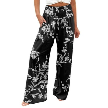 Edvintorg Women's Boho Palazzo Pants Wide Leg Lounge Pants Casual Printing Elastic Waist Comfortable Straight Loose Pants With Pockets On Clearance