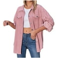 thumbnail image 1 of Edvintorg Women's Casual Corduroy Shirt Fashion Boyfriend Lapel Loose Lantern Sleeve Shacket Shirt Long Sleeve Fall Jacket Coat, 1 of 5