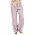 thumbnail image 1 of Edvintorg Women's Casual Cotton Linen Pants Plus Size Fashion Lounge Pants Summer Elastic Waist Wide Leg Trousers with Pockets, 1 of 6
