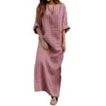 thumbnail image 1 of Edvintorg Women's Casual Long Sleeve Cotton Linen Dress Fall 2025 Womens Fashion V-Neck Printing Loose Long Maxi Dresses with Pocket Plus Size Clothing, 1 of 5
