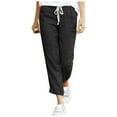 thumbnail image 1 of Edvintorg Women's Casual Pants Drawstring Elastic Waist Cotton Linen Nine-Quarter Pants Trousers for Women Plus Size, 1 of 4