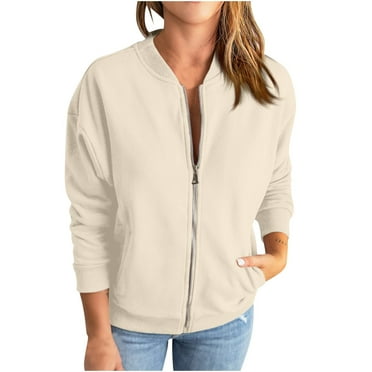 Edvintorg Women's Casual Zip Up Bomber Coat Clearance Fashion Solid Color Long Sleeve Pocket Zippered Sweatshirt Jackets Coat