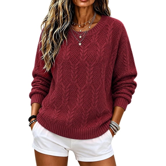 Edvintorg Women's Classic Crew Neck Casual Fall Sweaters Long Sleeve Loose Pullover Knit Top Business Dressy Thick Knitted Sweater