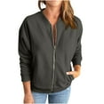 thumbnail image 1 of Edvintorg Women's Classic-Fit Full Zip Bomber Jacket Streetwear Casual Solid Color Pocket Zippered Coat Jacket Long Sleeve, 1 of 6