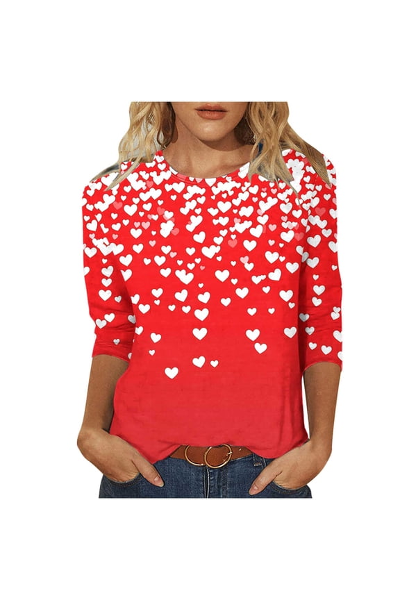 Women's Clothing Tops for Women Trendy Summer Crewneck Casual Loose Fit Tunic Tops 3/4 Sleeve Oversized Tshirts