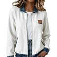 thumbnail image 1 of Edvintorg Women's Coats Color Block Long Sleeve Lightweight Jacket Fall Collared Zip up Outerwear with Pocket Plus Size Trendy Womens Clothes White S-3XL, 1 of 5