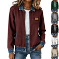 thumbnail image 1 of Edvintorg Women's Coats Color Block Long Sleeve Lightweight Jacket Fall Collared Zip up Outerwear with Pocket Plus Size Trendy Womens Clothes Wine S-3XL, 1 of 6