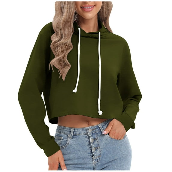 Edvintorg Women's Cropped Hoodie Casual Long Sleeve Workout Crop Sweatshirt Pullover Tops