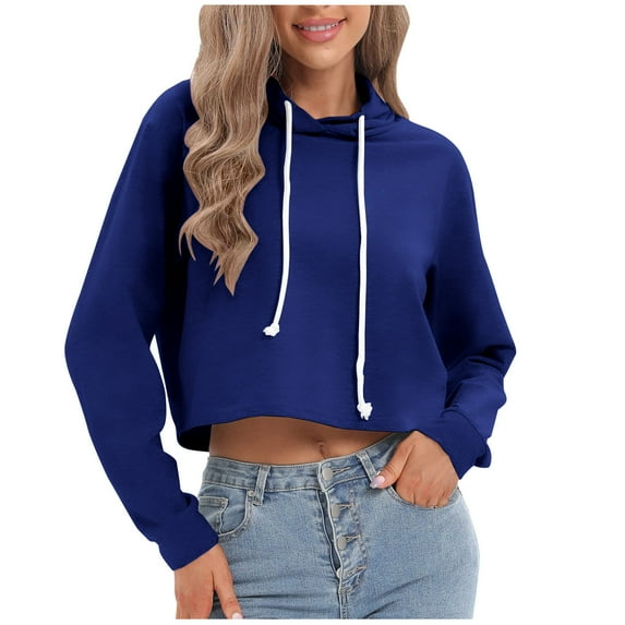 Edvintorg Women's Cropped Hoodie Clearance Casual Long Sleeve Workout Crop Sweatshirt Pullover Tops