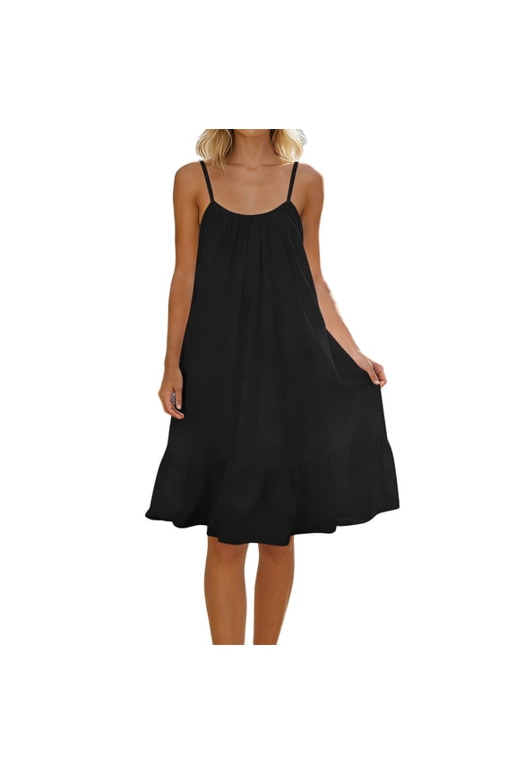 Women's Dresses Fashion Sleeveless Spaghetti Strap Backless Beach Dress Summer Casual Flowy Sundress