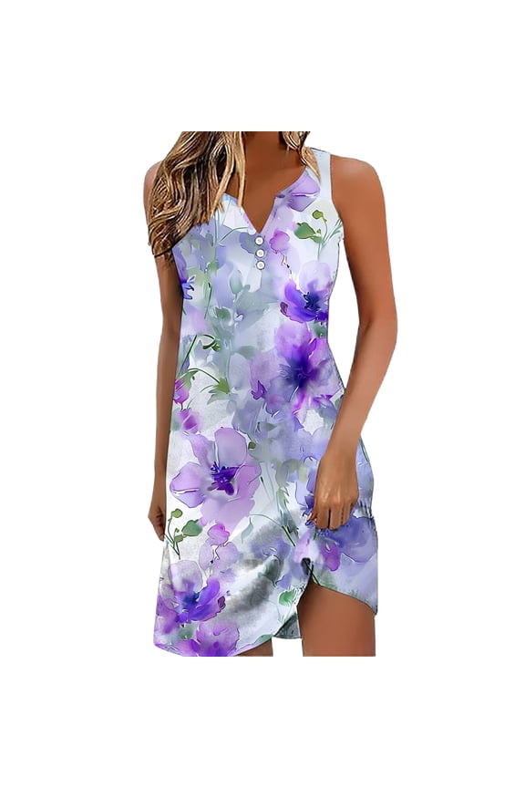 Women's Dresses Summer Loose Casual Sleeveless Tank Dress Floral A Line Sundress Beach Clothes