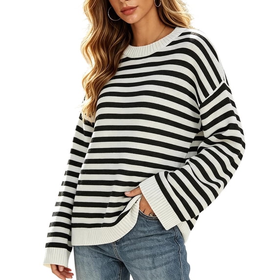 Edvintorg Women's Fall 2026 Striped Pullover Sweaters Loose Casual Long Sleeve Sweater Knitted Tops for Women Winter Fashion Clothing