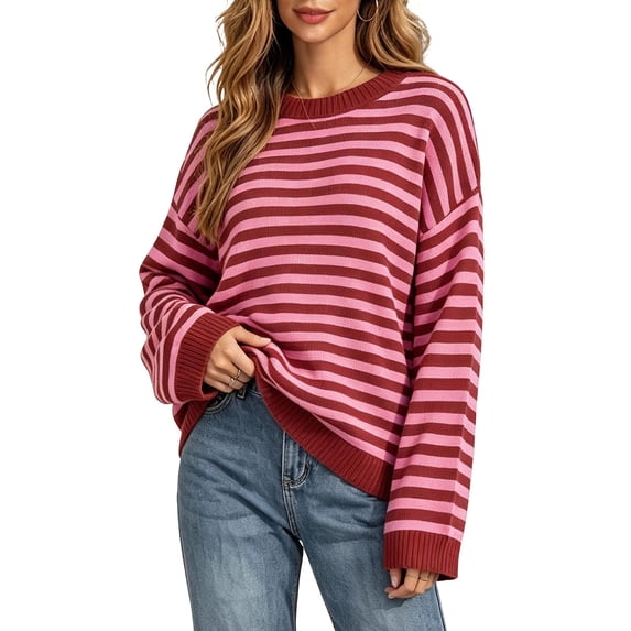 Edvintorg Women's Fall 2026 Striped Pullover Sweaters Loose Casual Long Sleeve Sweater Winter Fashion Clothing Knitted Tops for Women