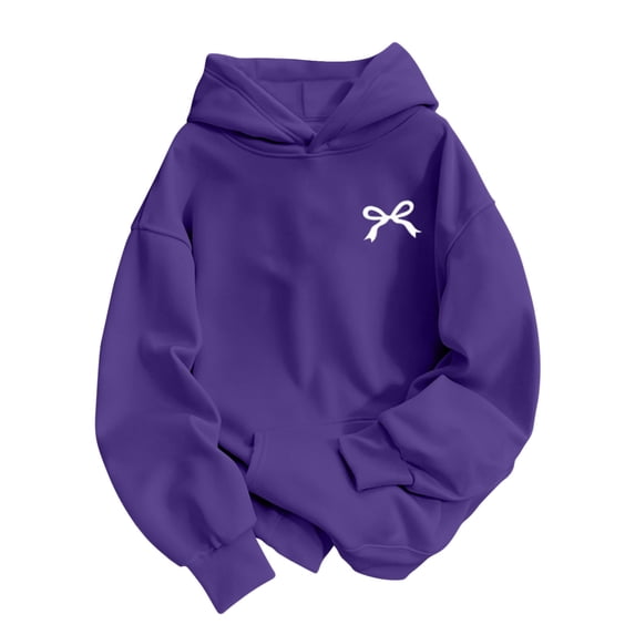 Edvintorg Women's Fashion Hoodies & Sweatshirts Bowknot Printed Pullover Top Long Sleeve Loose Casual Hoodie with Pocket Womans Clothes Purple S-2XL