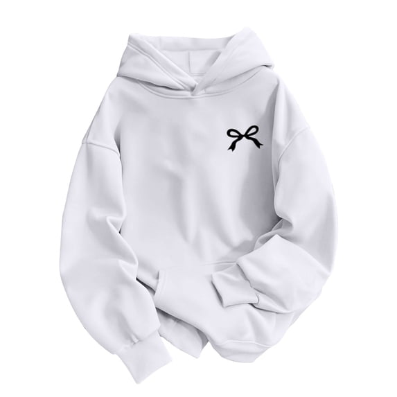 Edvintorg Women's Fashion Hoodies & Sweatshirts Bowknot Printed Pullover Top Long Sleeve Loose Casual Hoodie with Pocket Womans Clothes White S-2XL