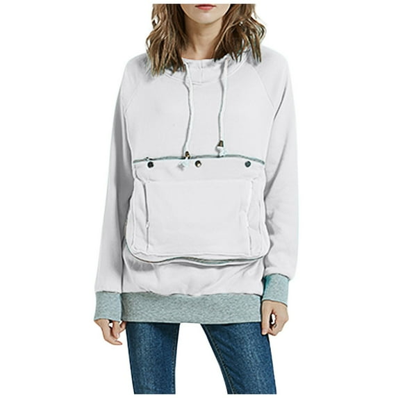 Edvintorg Women's Fashion Hoodies & Sweatshirts Solid Big Pocket Long Sleeves Hooded Sweatshirt Blouse Loose Fit Pullover Tops Trendy 2025