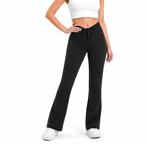 Edvintorg Women's Flare Yoga Pants with Drawstring High Waisted Bootcut Yoga Leggings Flare Workout Gym Leggings