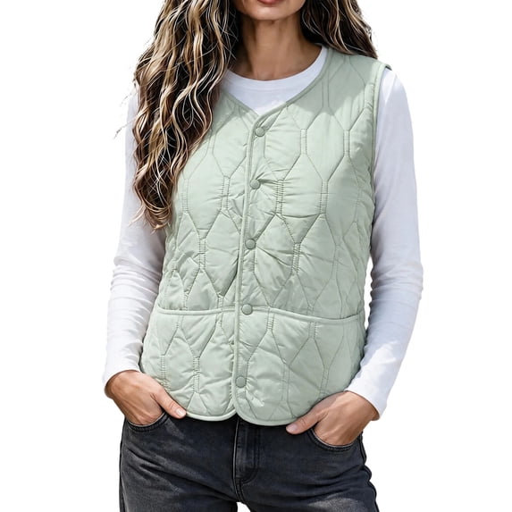 Edvintorg Women's Fleece Lined Waistcoat Winter Sleeveless Vest Casual Outerwear with Pockets Plus Size Womens Clothing