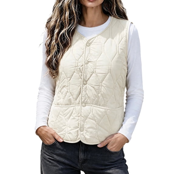 Edvintorg Women's Fleece Lined Waistcoat Winter Sleeveless Vest Casual Outerwear with Pockets Plus Size Womens Clothing