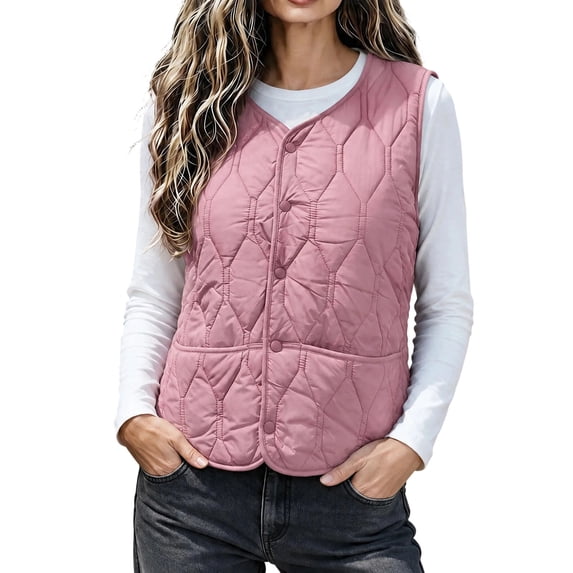 Edvintorg Women's Fleece Lined Waistcoat Winter Sleeveless Vest Casual Outerwear with Pockets Plus Size Womens Clothing
