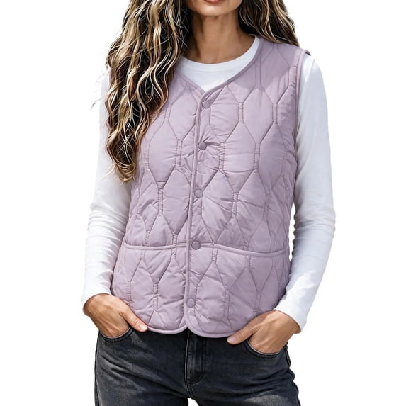Edvintorg Women's Fleece Lined Waistcoat Winter Sleeveless Vest Casual Outerwear with Pockets Plus Size Womens Clothing
