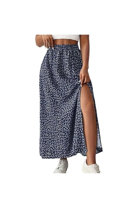 Women's Flowy Maxi Skirt Summer High Waisted Casual Long Skirts with Side Slit Women Beach Fashion Clothing