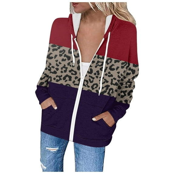 Edvintorg Women's Full Zip Hoodies Clearance Fashion Printed Lightweight Loose Tops Long Sleeve Pockets Sweatshirt Sudadera Mujer