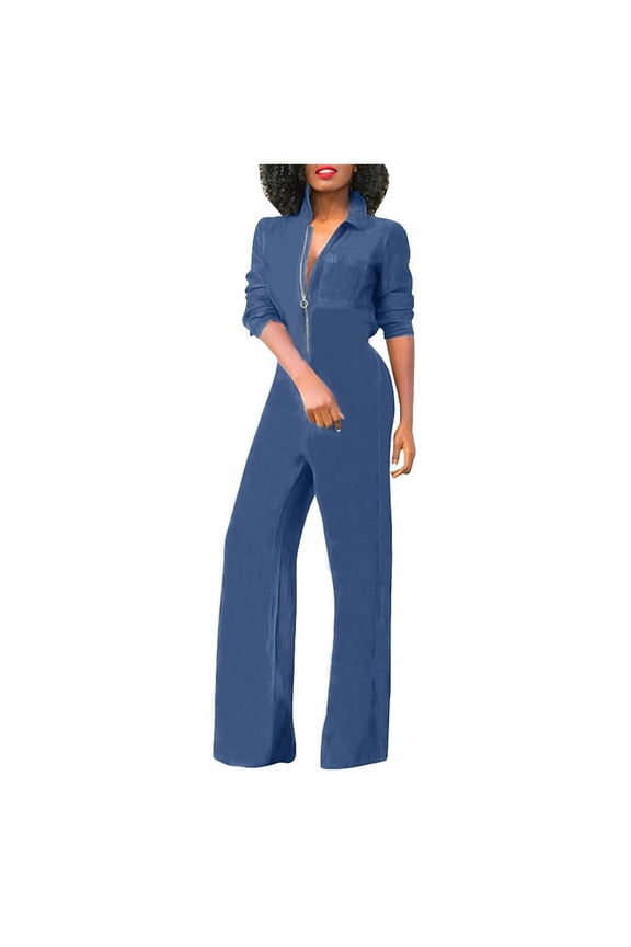 Women's Jumpsuits Rompers & Overalls Long Sleeve Fashion Summer Solid Casual Suspender Jumpsuit with Zipper Ladies Jumpsuit