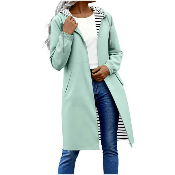 Edvintorg Women's Long Hooded Rain Jacket Outdoor Raincoat Windbreaker Windproof Loose Casual Full-Zip Outerwear with Pocket Green C L