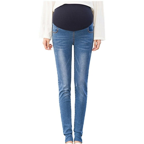 Edvintorg Women's Maternity Jeans Over The Belly Comfy Stretch Slim Jeggings Pregnancy Pants with Pockets Casual Plus Size Maternity Work Pants