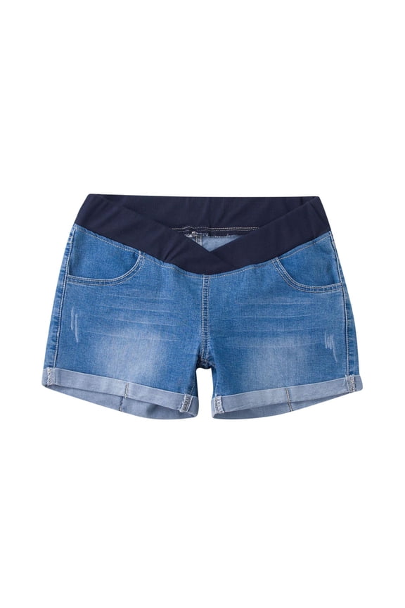 Women's Maternity Ripped Jean Shorts with Pocket Summer Distressed Denim Shorts Maternity Clothes Comfy Pregnancy Short Plus Size