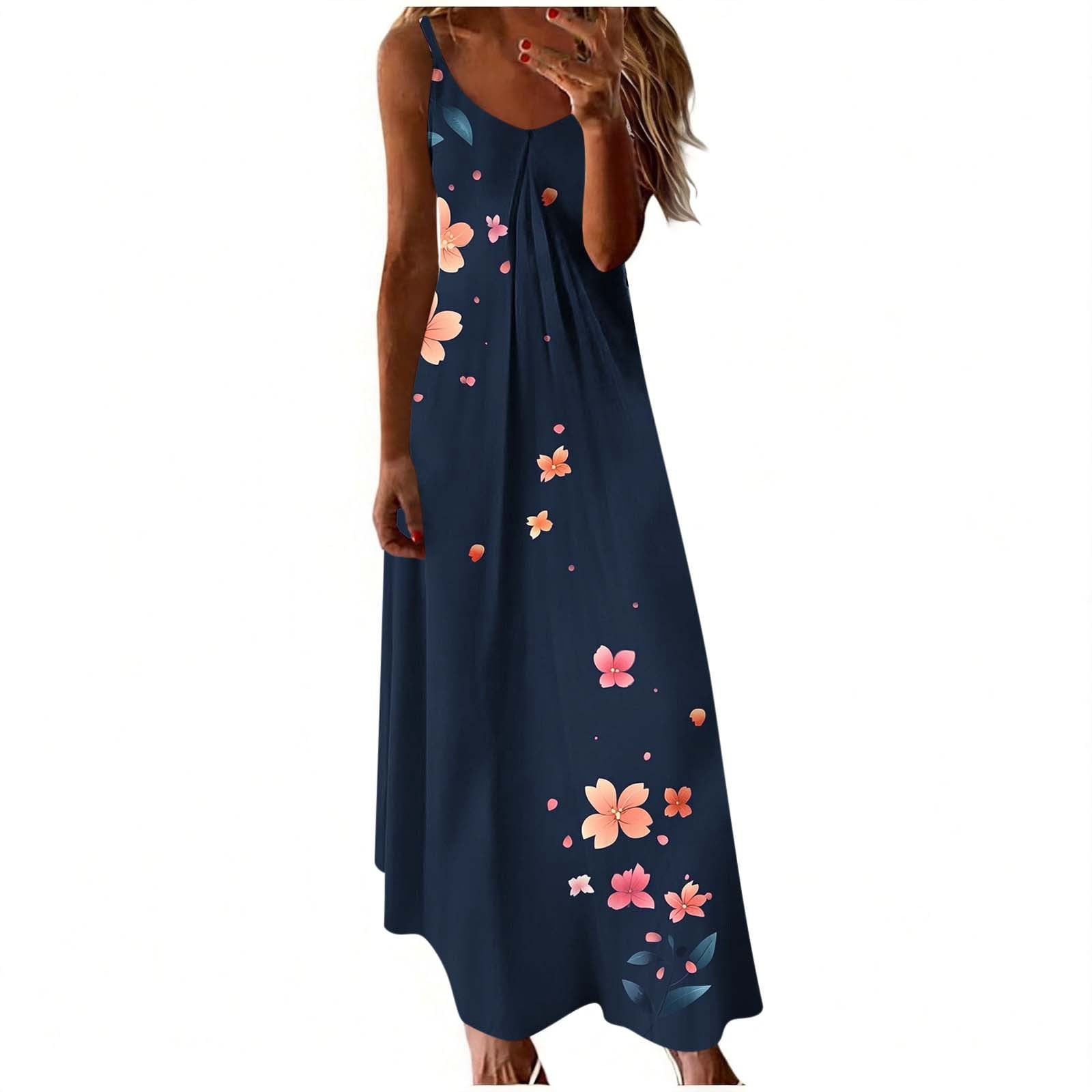 Edvintorg Women's Maxi Dress Floral Print V Neck Sleeveless Long ...