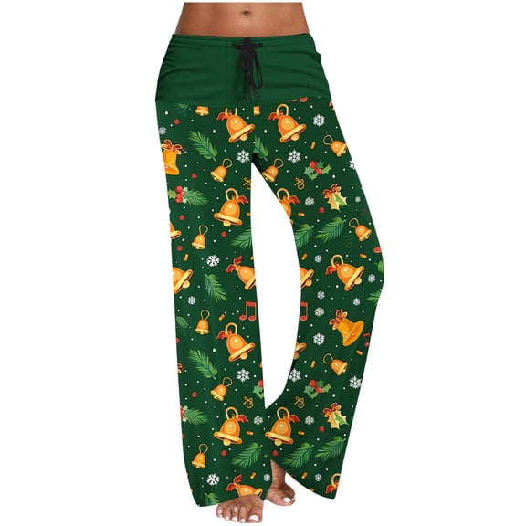 Edvintorg Women's Pants Kawaii Christmas Printed Loose Casual Yoga Pants High Waisted Lounge Trousers with Darwstring Army Green M