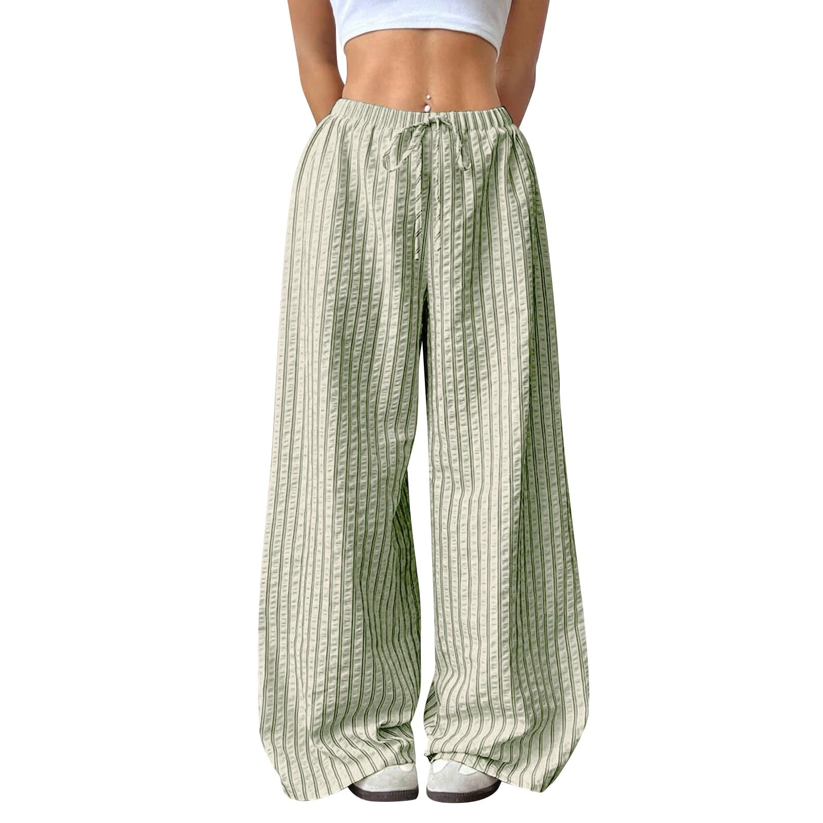 Edvintorg Women's Pants Spring Summer Striped Mid Waisted Lounge Pants ...