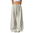 thumbnail image 1 of Edvintorg Women's Pants Spring Summer Striped Mid Waisted Lounge Pants with Drawstring Comfy Wide Leg Trousers Women Fashion, 1 of 7