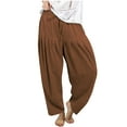 thumbnail image 1 of Edvintorg Women's Pants with Drawstrings Summer Solid Color Plus Size Cotton and Linen Pants Casual Loose Trousers Women Brown XXXL, 1 of 5