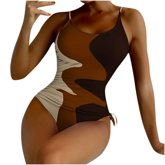 Edvintorg Women's Ruched High Cut One Piece Swimsuit Bathing Suit Monokini with Adjustable Spaghetti Straps Sexy Slimming Swimwear