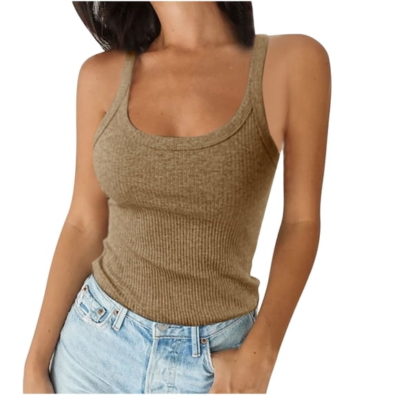Edvintorg Women's Scoop Neck Tank Tops Cute Summer Tops Slim Fit Basic Sleeveless Ribbed Knit Shirts