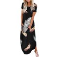 thumbnail image 1 of Edvintorg Women's Short Sleeve Maxi Dress Vintage Printing Casual Rounk Neck Pockets Summer Long Dresses Beach Outfits for Women 2025, 1 of 5