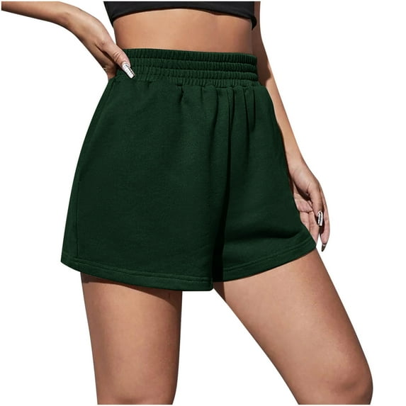 Edvintorg Women's Shorts Summer High Waisted Sports Loose Bottoms Fashion Casual Solid Color Elastic Short Pants Girls Homewear Short Feminino Army Green L