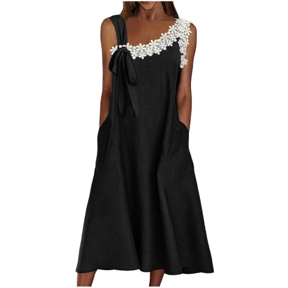 Edvintorg Women's Sleeveless Summer Dress with Pockets Casual Lace A Line Dresses 2026 Vocation Beach Sundress Plus Size